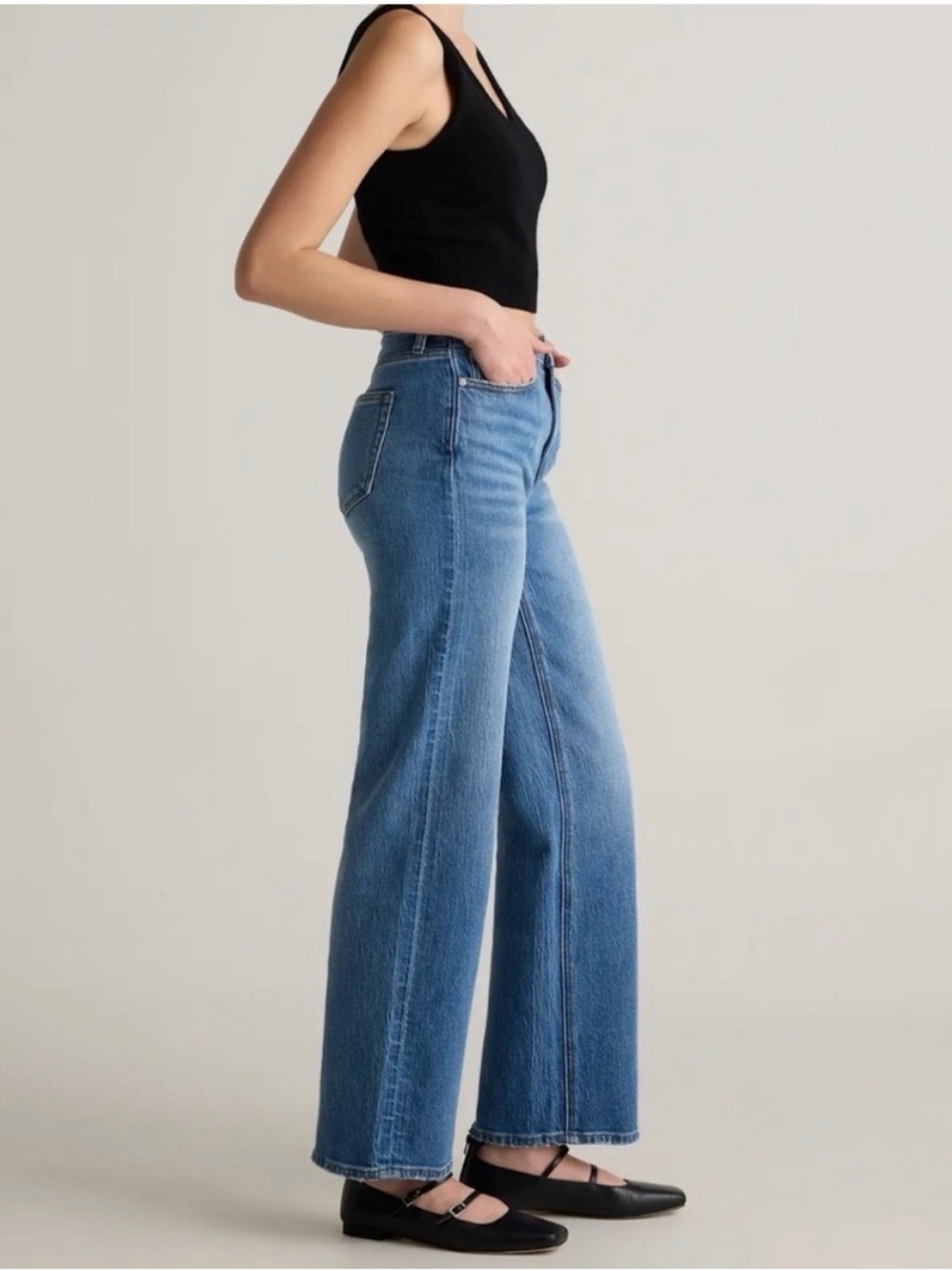 Quince Women’s Stretch High Rise Straight Jeans – Size 29 Short – Seaside Blue